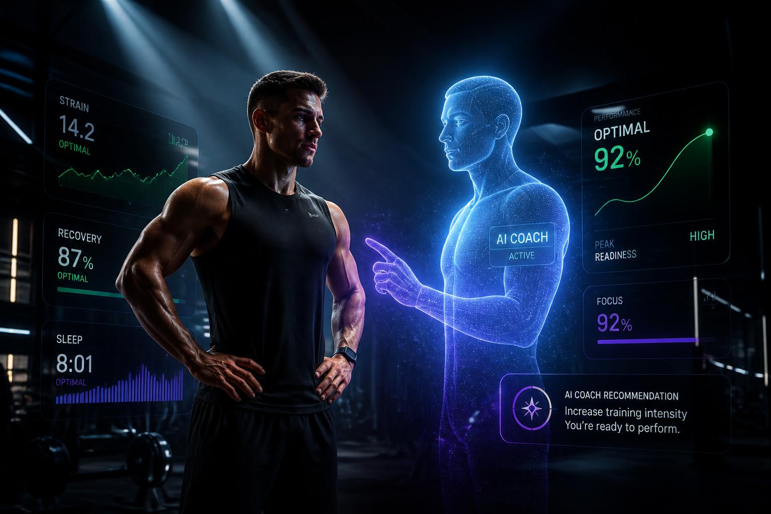 Athlete meeting AI coach hologram